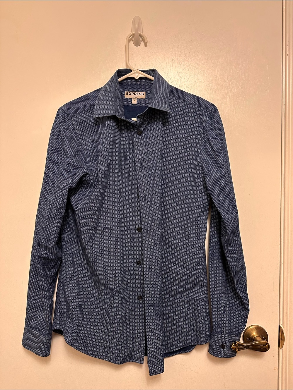 Express Men’s Navy Blue Micro-Pattern Dress Shirt